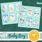 Baby Boy Watercolor Ephemera Tags Digital Paper LPB1013C