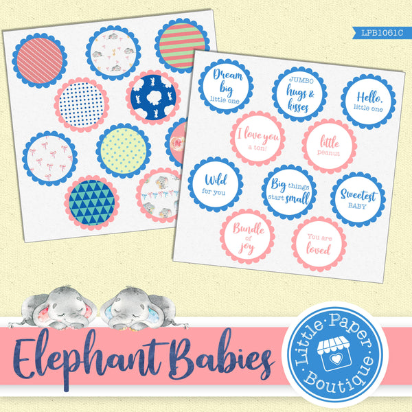 Elephant Babies Watercolor Ephemera Tags Digital Paper LPB1061C