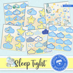 Sleep Tight Watercolor Ephemera Tags Digital Paper LPB1063C