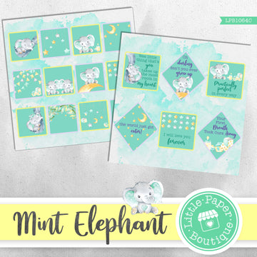 Mint Elephant Watercolor Ephemera Tags Digital Paper LPB1064C