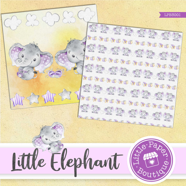 Little Baby Purple Elephant Digital Paper LPB3001A