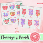 Flamingo & Friends Watercolor Ephemera Tags Digital Paper LPB3005C