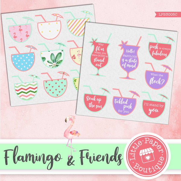 Flamingo & Friends Watercolor Ephemera Tags Digital Paper LPB3005C