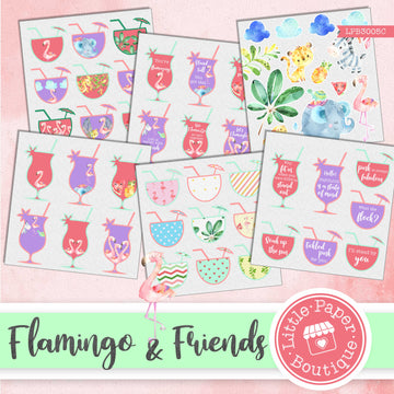 Flamingo & Friends Watercolor Ephemera Tags Digital Paper LPB3005C