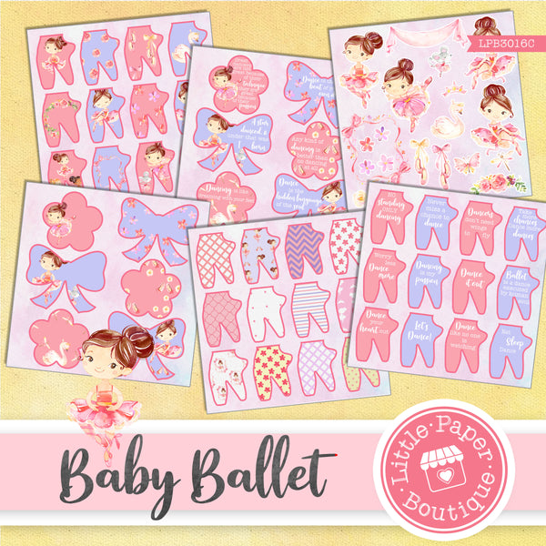 Baby Ballet Watercolor Ephemera Tags Digital Paper LPB3016C