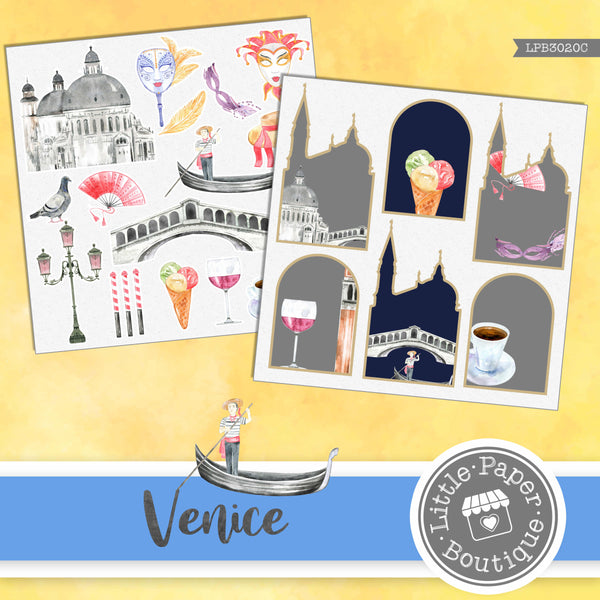 Venice Watercolor Ephemera Tags Digital Paper LPB3020C