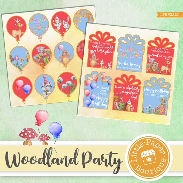 Woodland Party Watercolor Ephemera Tags Digital Paper LPB3022C