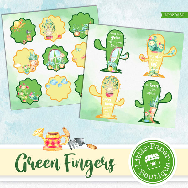 Green Fingers Watercolor Ephemera Tags Digital Paper LPB3028C
