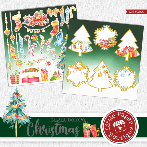 Night Before Christmas Watercolor Ephemera Tags Digital Paper LPB3029C