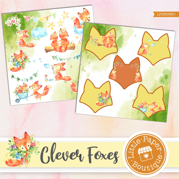 Clever Foxes Watercolor Ephemera Tags Digital Paper LPB3036C