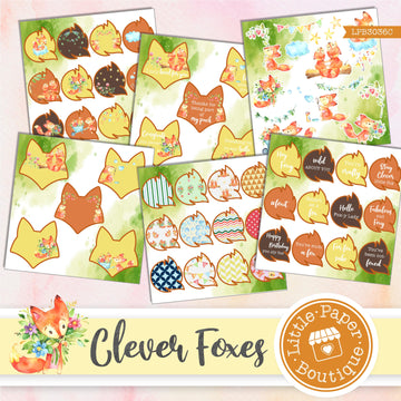 Clever Foxes Watercolor Ephemera Tags Digital Paper LPB3036C