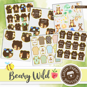 Beary Wild Watercolor Ephemera Tags Digital Paper LPB3037C