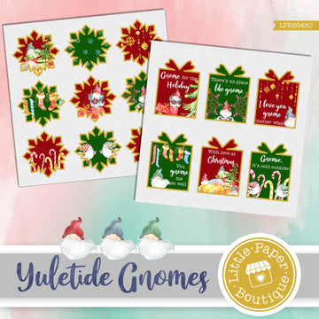 Yuletide Gnomes Watercolor Ephemera Tags Digital Paper LPB3045C