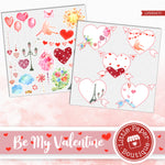 Be My Valentine Watercolor Ephemera Tags Digital Paper LPB3047C