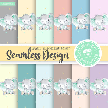 Baby Elephant Mint Seamless Digital Paper LPB3074B