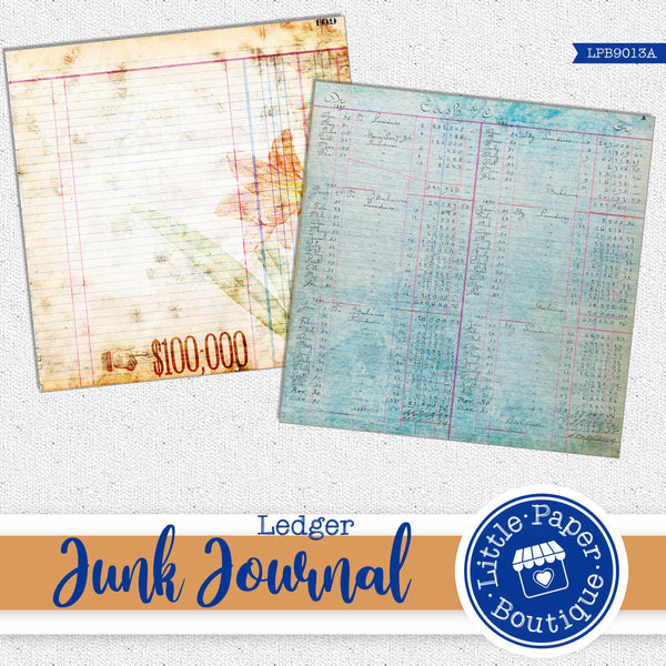 Junk Journal Ledger Digital Paper LPB9013A