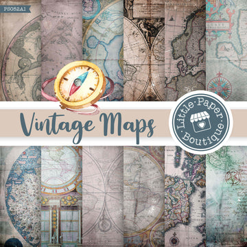 Vintage Grunge Maps Digital Paper PS052A1