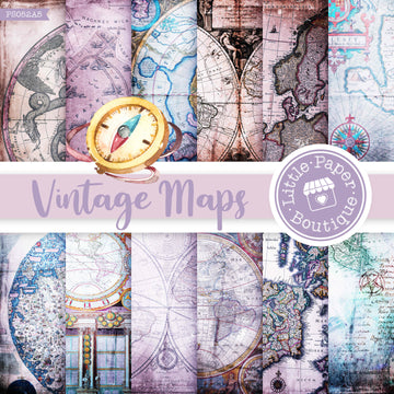 Vintage Grunge Maps Digital Paper PS052A5