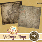 Vintage Grunge Maps Digital Paper PS052B