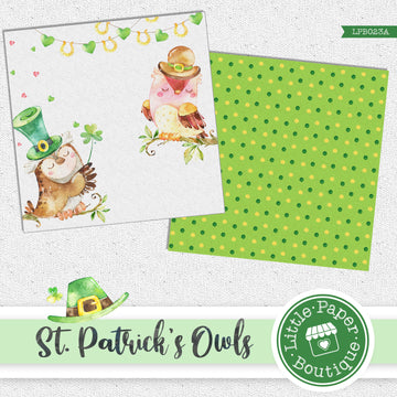 St Patrick's Day Owls Watercolor Digital Paper LPB023A