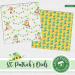 St Patrick's Day Owls Watercolor Digital Paper LPB023A