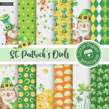 St Patrick's Day Owls Watercolor Digital Paper LPB023A