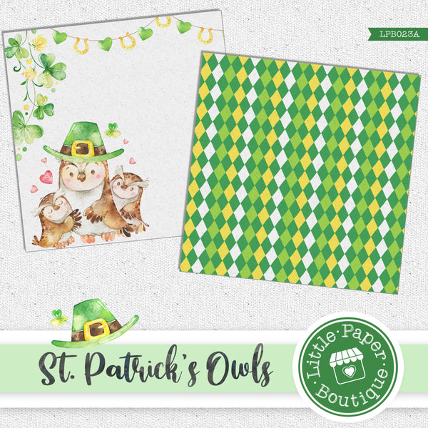 St Patrick's Day Owls Watercolor Digital Paper LPB023A