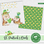 St Patrick's Day Owls Watercolor Digital Paper LPB023A