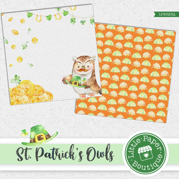 St Patrick's Day Owls Watercolor Digital Paper LPB023A