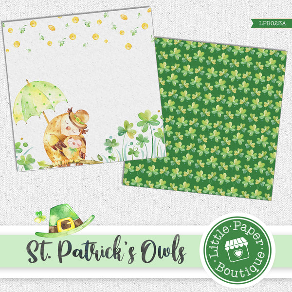 St Patrick's Day Owls Watercolor Digital Paper LPB023A
