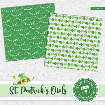 St Patrick's Day Owls Watercolor Digital Paper LPB023B