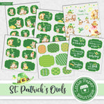 St Patrick's Day Owls Watercolor Ephemera Tags Digital Paper LPB023C
