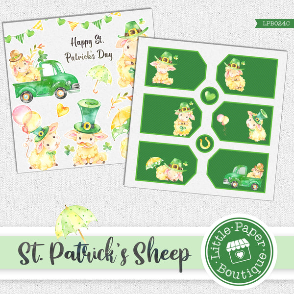 St Patrick's Day Sheep Watercolor Ephemera Tags Digital Paper LPB024C