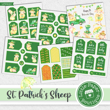 St Patrick's Day Sheep Watercolor Ephemera Tags Digital Paper LPB024C