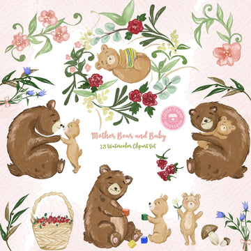 Mother Bear and Baby Digital Clipart CA301