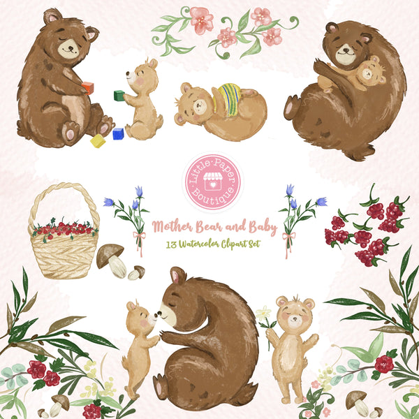 Mother Bear and Baby Digital Clipart CA301
